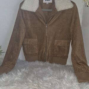 BB Dakota Brown Suede Sherpa Collar Bomber Jacket, Size S